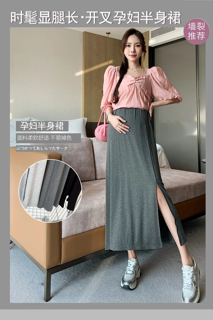 3XL 4XL Summer Thin Modal Maternity Long Skirts Side Splits Elastic Waist Belly Clothes for Pregnant Women Casual Pregnancy