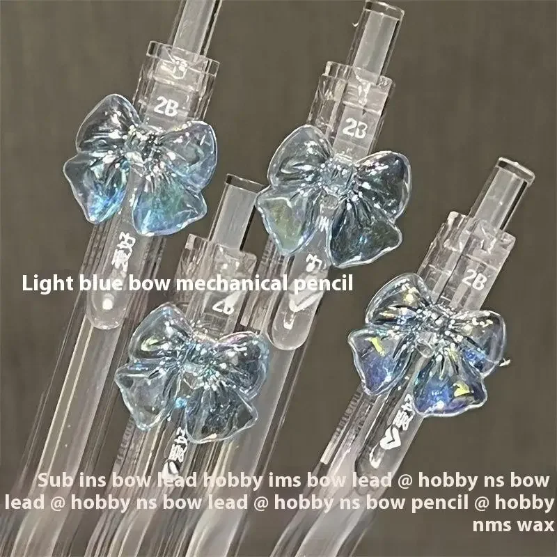 Kawaii Transparent Bowknot Mechanical Pencil with 2B Refills – Cute Stationery Set, 1/4 Pack