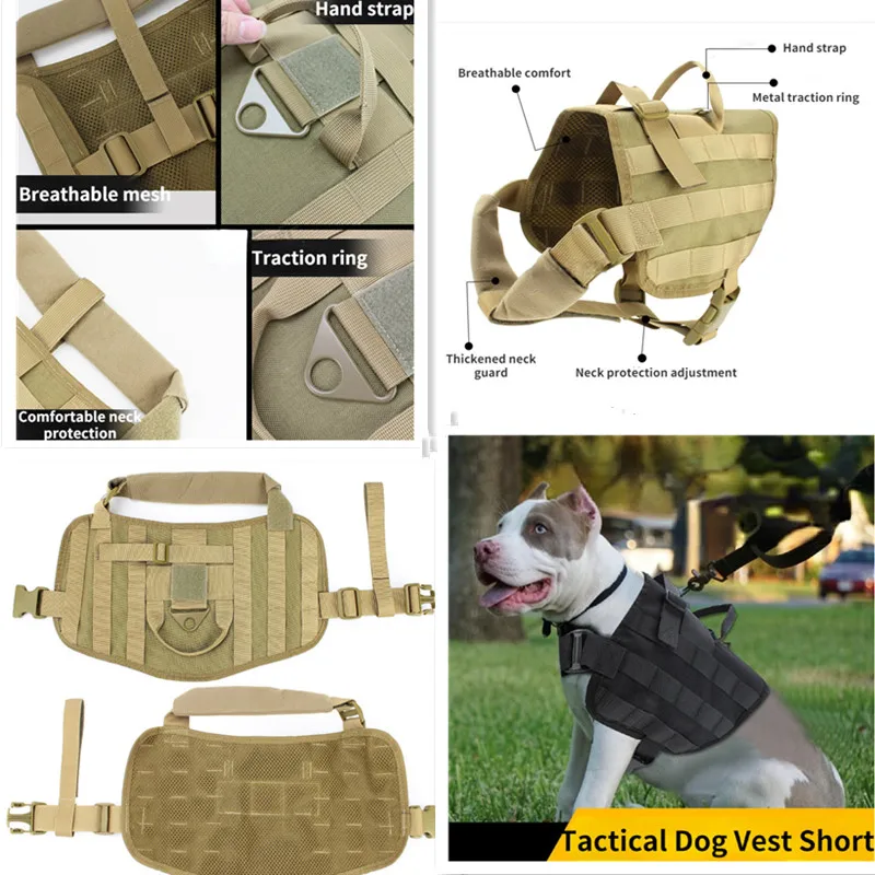 

Tactical Dog Harness Vest Military Working Dog Clothes Harness Leash Set Molle Dog Vest for Medium Large Dogs