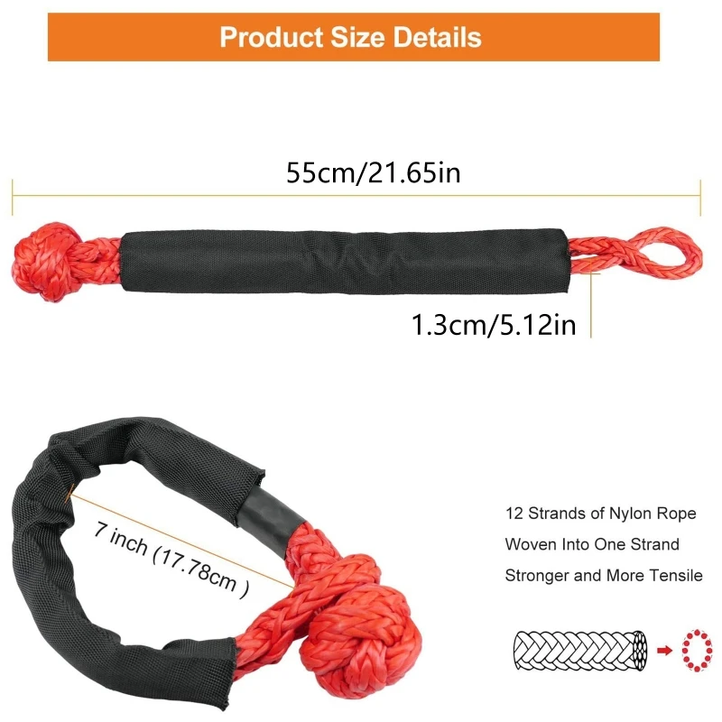 

Soft Shackle Synthetic Road Recovery Rope 1/2' X 22 Inch (38000LBS) Breaking Strength for Sailing SUV ATV Vehicle B36B