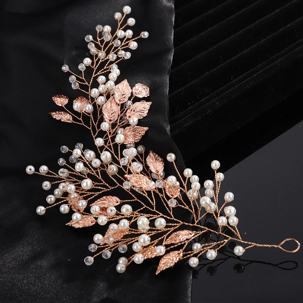 Hair Accessories Bridal Hair Accessories Pearl Crystal Wedding Hair Accessories Silver Gold Bridal Headband Women Jewelry Handmade Leaves Bride Party Headpiece Tiaras
