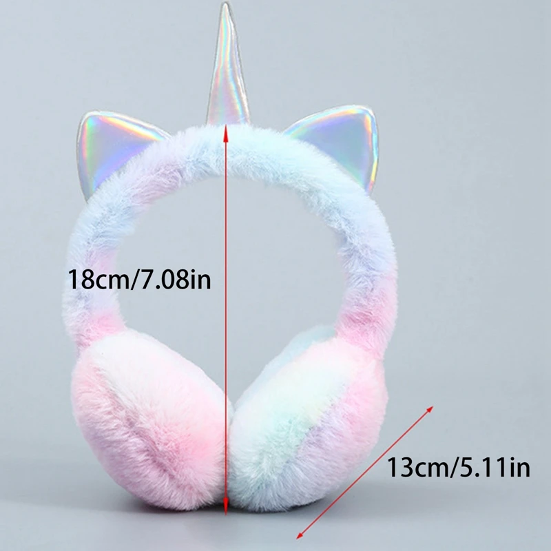 Children Unicorn Warm Earflap Colorful Soft Plush Fluffy Cat Ears Earmuffs Kids Winter Outdoor Cycling Ski Snow Tie-dye Headwear