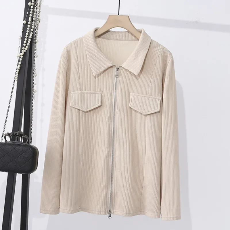 

Fashion POLO Collar Zipper Shirt Women Plus Size Autumn Winter Casual Clothing Long Sleeve Blouses Solid Color Tops S54 2331