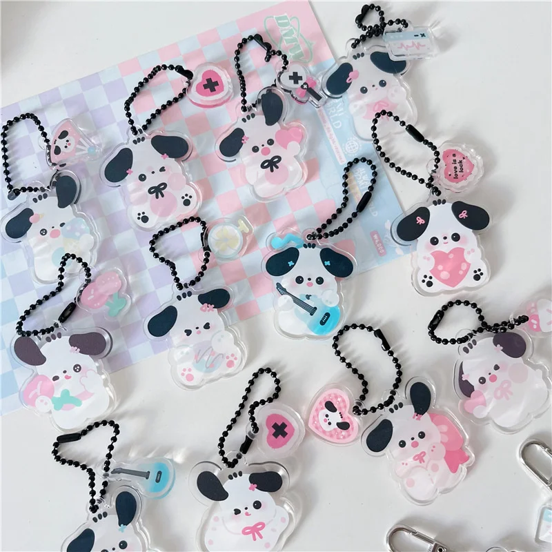 

Ins Cartoon Cute Puppy Pink Blue Key Holder Acrylic Kawaii Backpack Zipper Creative Decorative Pendant Car Keychain Toy Ornament