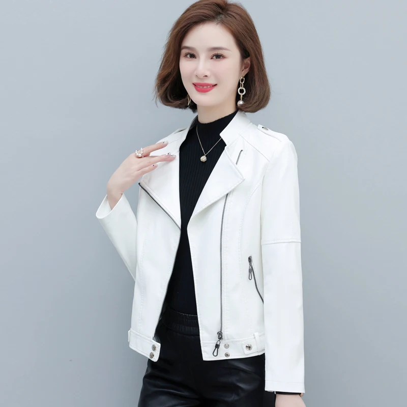 

New 5XL Women's PU Leather Jacket 2023 New Motorcycle Leather Jackets Women Leather Coat Female Outerwear Black