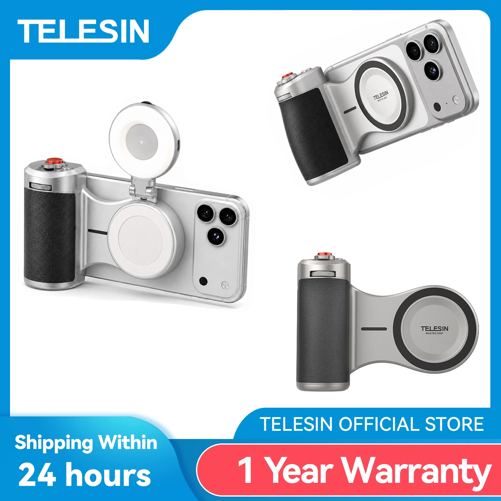 ידית אחיזה מגנטית חכמה לצילום בטלפון נייד של TELESIN, עם שלט רחוק, מתאימה לאייפון, HUAWEI ו-SAMSUNG
