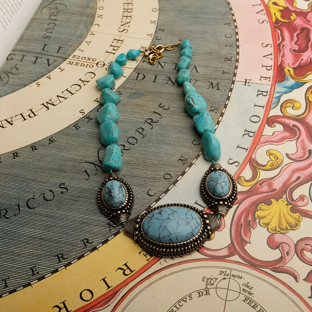 

Europe and America New Turquoise Jewelry Vintage Silver Plated Necklace Jewelry Gifts For Women Party Wedding Accessories