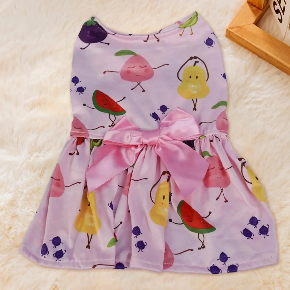 

Washable Durable Pet Dress Summer Fruit Print Pet Dress with Ribbon Bowknot for Small Medium Dogs Cats Two-legged for Puppy