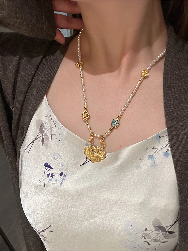 

Ожерелье ручной работы в китайском стиле золотого цвета женское винтажное длинное ожерелье в форме замка