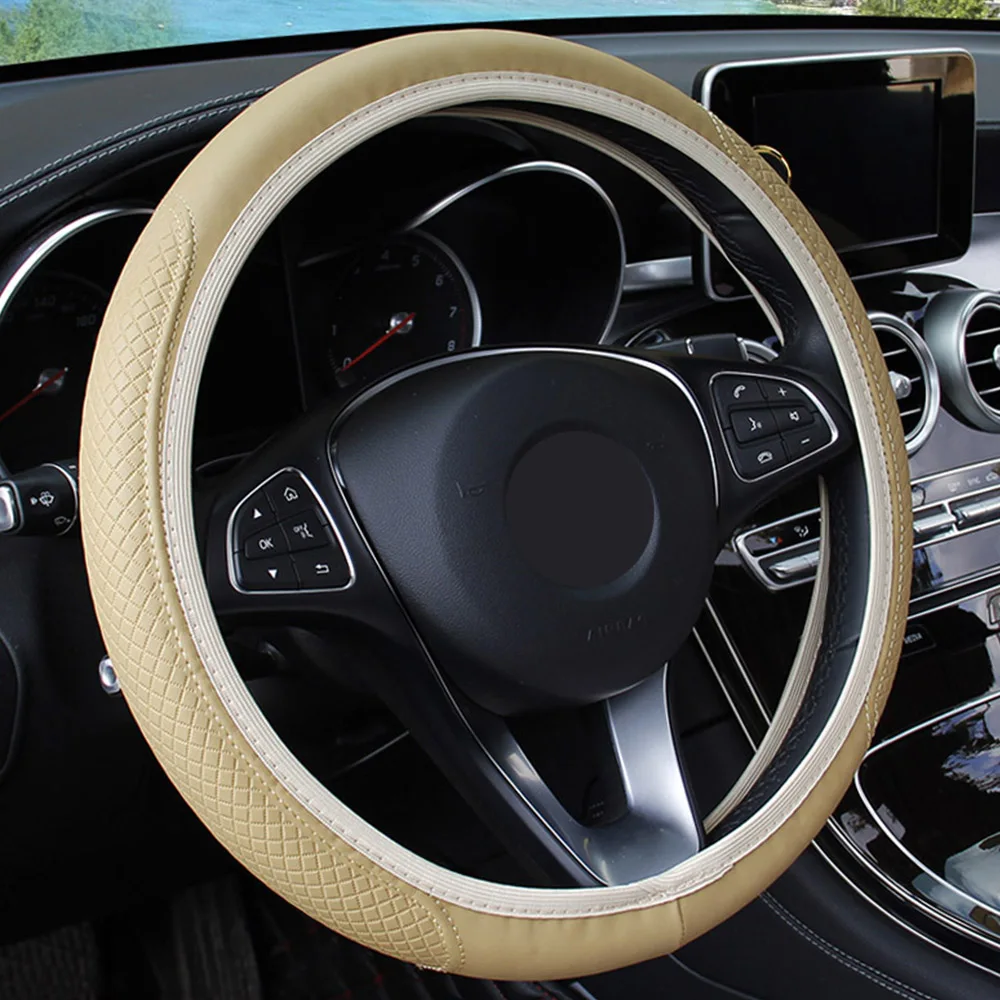 Car Steering Wheel Cover Interior Accessories Embossing Leather Auto Universal PU Microfiber Anti-Slip Steering Wheel Cover