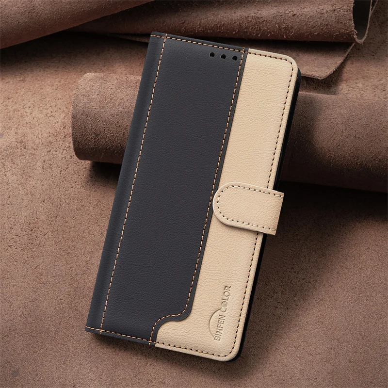 Color Block Leather Flip Phone Case with Card Slots -  Moto Edge 50 Neo