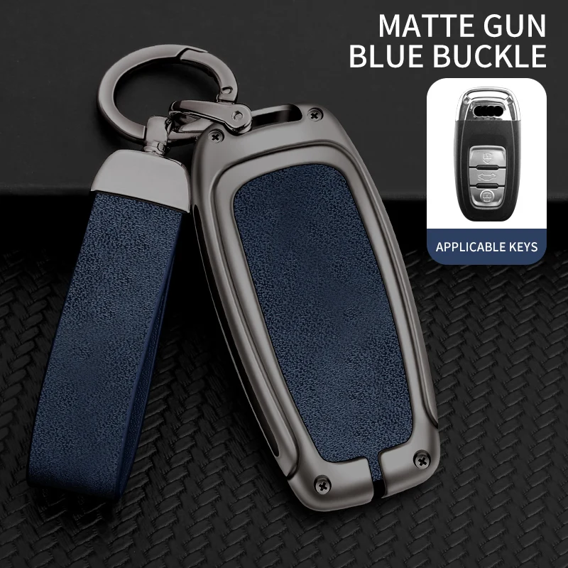 Premium Leather Car Key Case Cover with Metal Accents