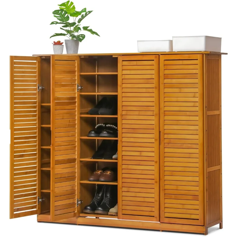 Large Multi-Tier Bamboo Shoe Storage Cabinet for Narrow Closet,Hallway,Living Room - Entryway Floor Freestanding Shoe Organizer