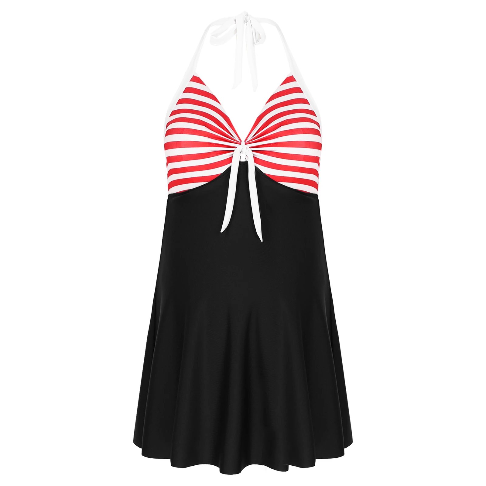 Pregnant Women Swim Dress Sleeveless Laceup Halter Neck Striped Swimear For Pregnancy Summer