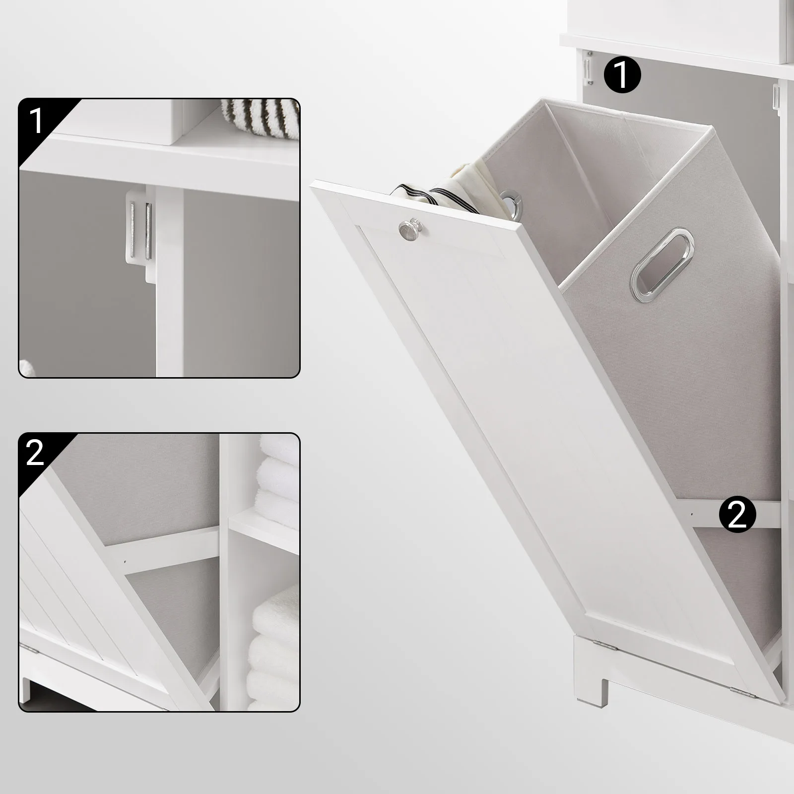 SoBuy BZR104 Hochschrank mit ausklappbarem Wäschesack Badezimmer Badschrank schmal Wäscheschrank Badregal Badezimmerschrank – Detail 4