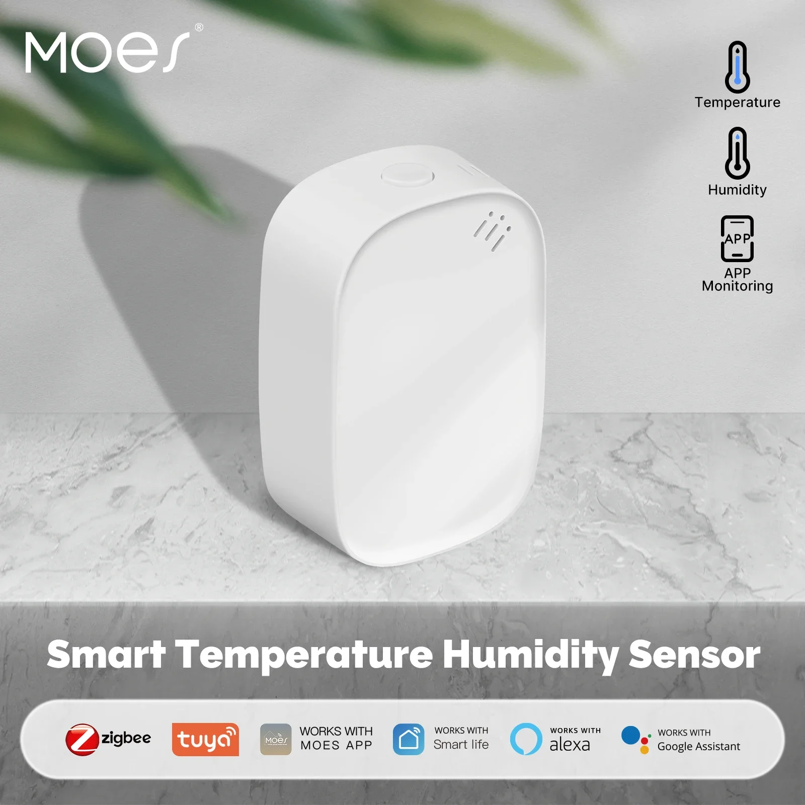MOES Tuya Zigbee Smart Temperature Humidity Sensor Indoor Hygrometer APP Monitoring Works With Alexa Google Home Battery Powered smart temperature humidity sensor