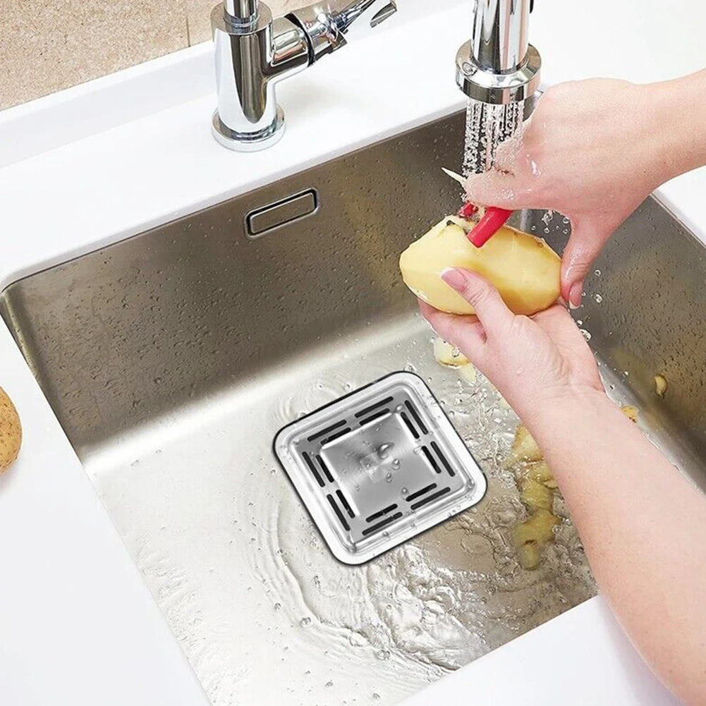 Prevents Leakage Durable Stainless Steel Square Sink Strainer Plug  Kitchen Sink Drain Mesh Stopper  Easy Installation 8 5x8 5cm