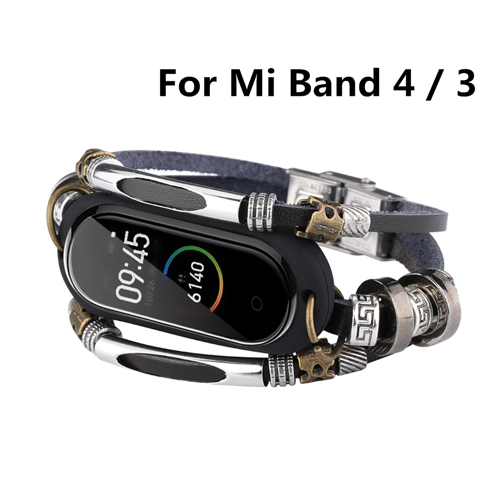 Elegant Metal and Leather Smart Bracelet Strap Replacement Wristband