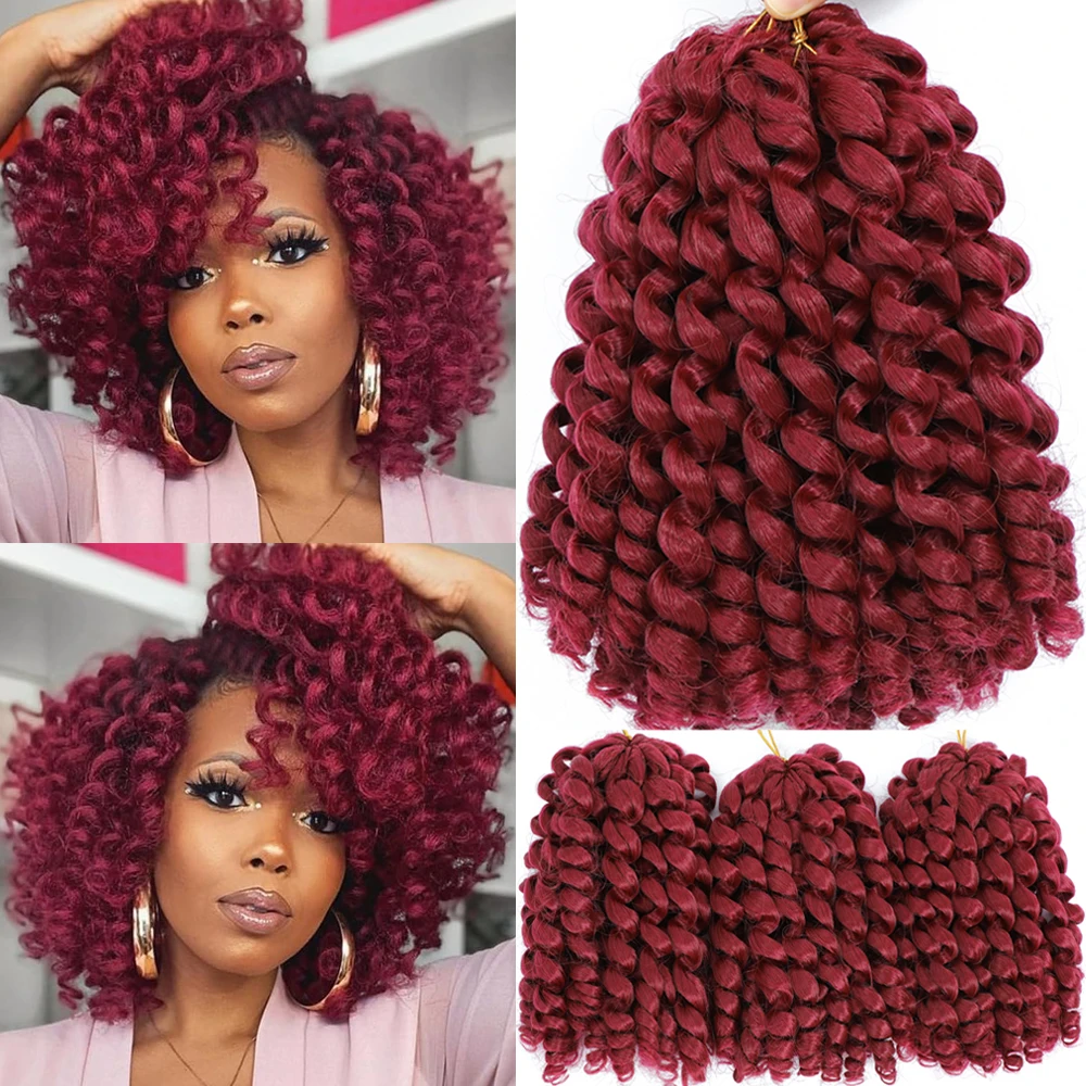 1- 4 Packs 8 inch Natural Black Jumpy Wand Curl Crochet Hair Short Synthetic Jamaican Bounce Braiding Hair Twists for Daily Use 5