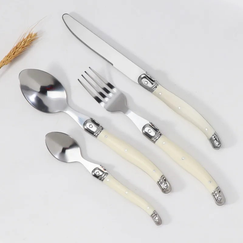4/6/10/12pcs Laguiole Steak Knife set Pear White Plastic Handle