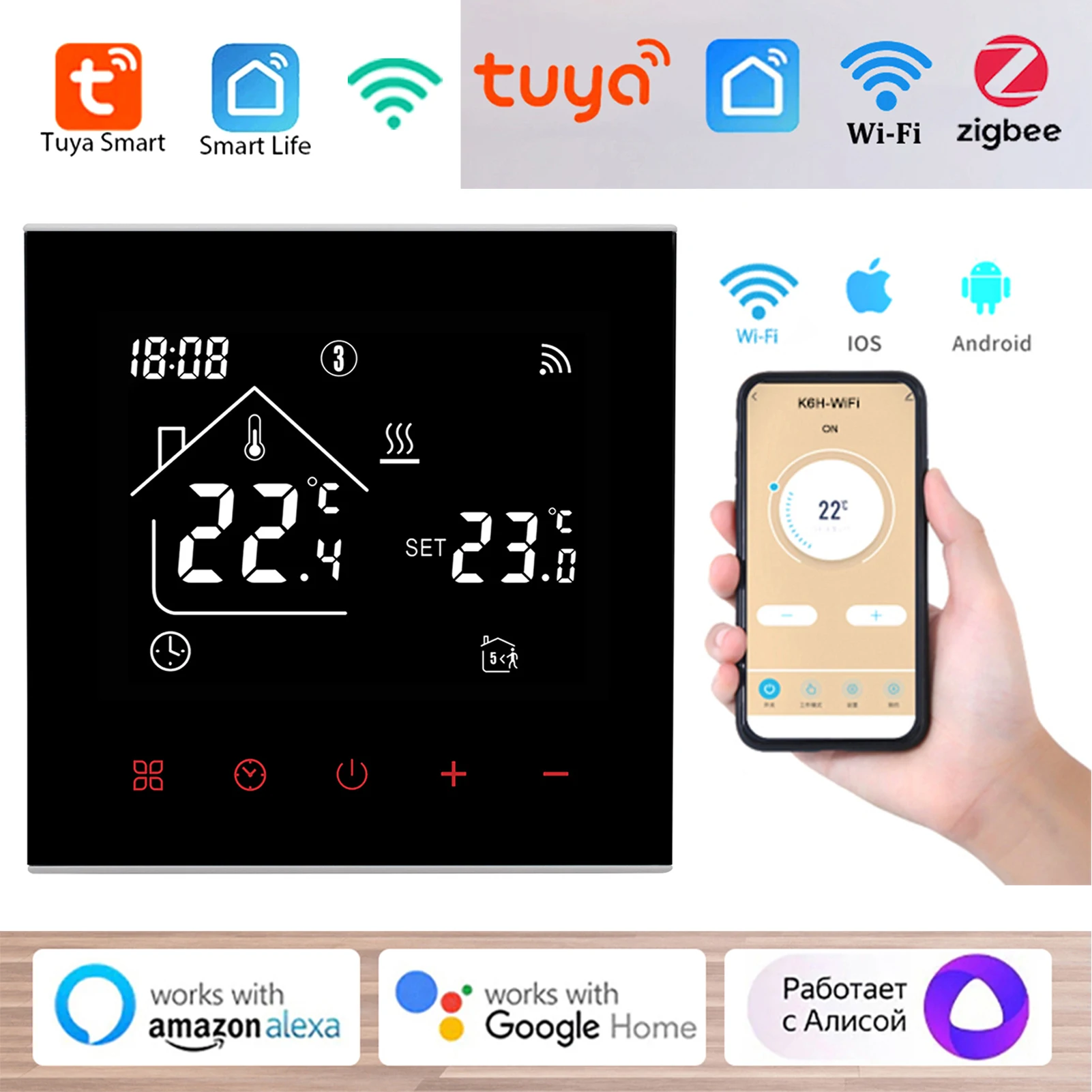 

Tuya Zigbee Smart Thermostat LCD Touch Electrical Wi-Fi Floor Heating Remote Thermostat Water/Gas Compatible Google Home Alexa