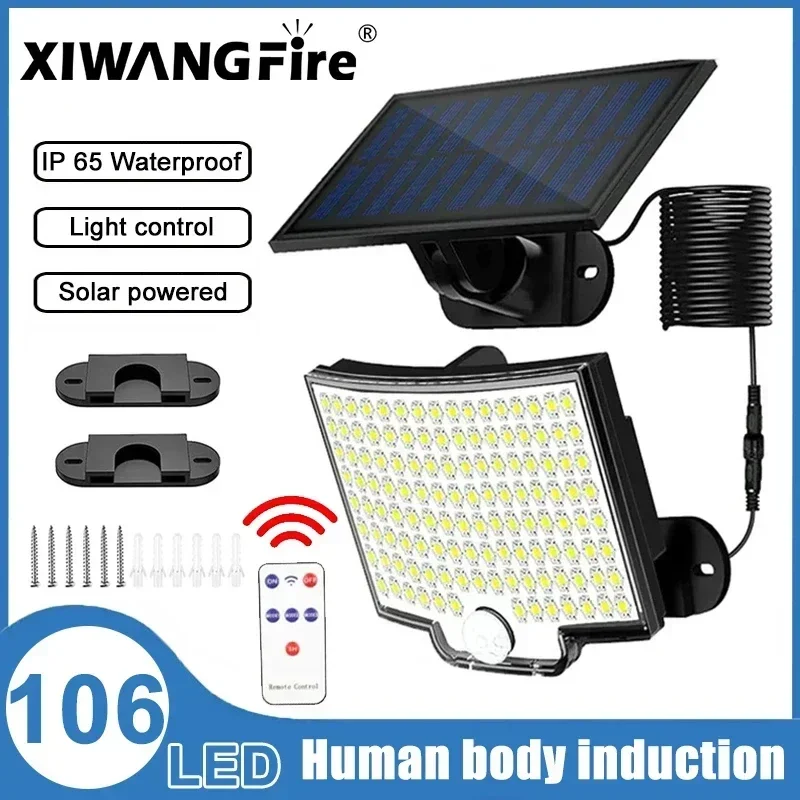 Solar Split Type LED Wall Lamp Super Bright Human Body Sensing Courtyard Remote Control Outdoor Waterproof