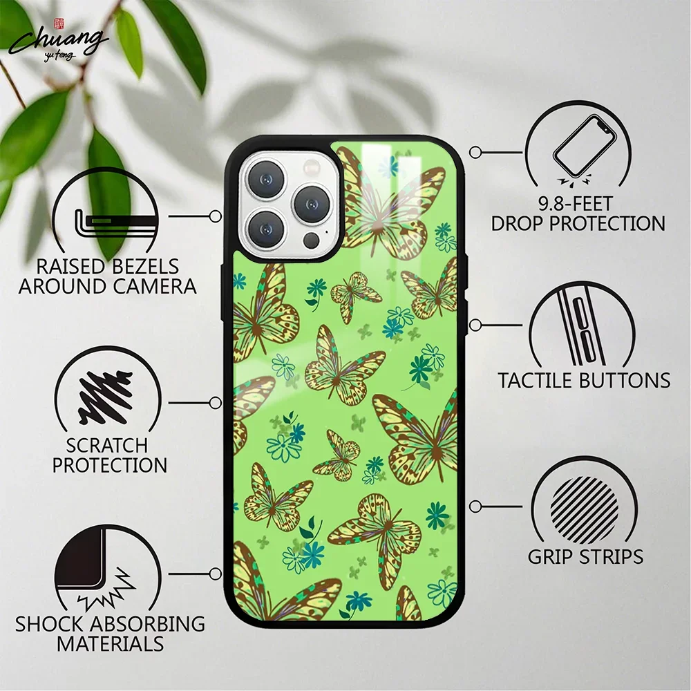 Wildflower Ins لطيف الكرتون جراب هاتف ل 11 12 13 14 15 16Pro ماكس ميني زائد متجمد مرآة غطاء الهاتف حالات آيفون