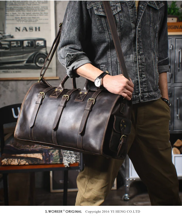 PNDME Designer-Reisetasche aus handgefertigtem Crazy-Horse-Rindsleder für Herren, Vintage-Luxus-Fitness-Handtasche aus echtem Leder mit großem Fassungsvermögen – Detail 6