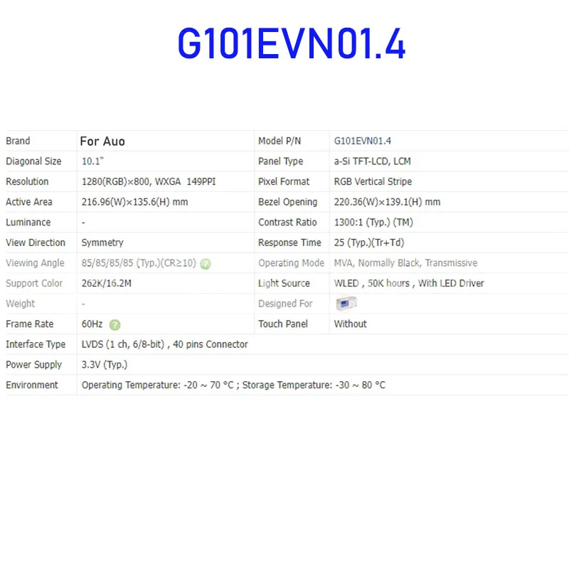Auo 40 핀 커넥터용 LCD 디스플레이 스크린 패널, G101EVN01.4, 10.1 인치, 100% 테스트 완료, 신제품, 빠른 배송