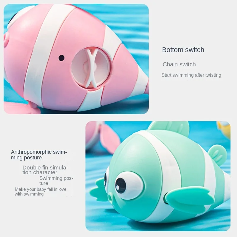 Bath Toys Cute Swimming Clown Fish Cartoon Animal Floating Wind Up Toys Shower Water Game Classic Clockwork Toys For Kids 5