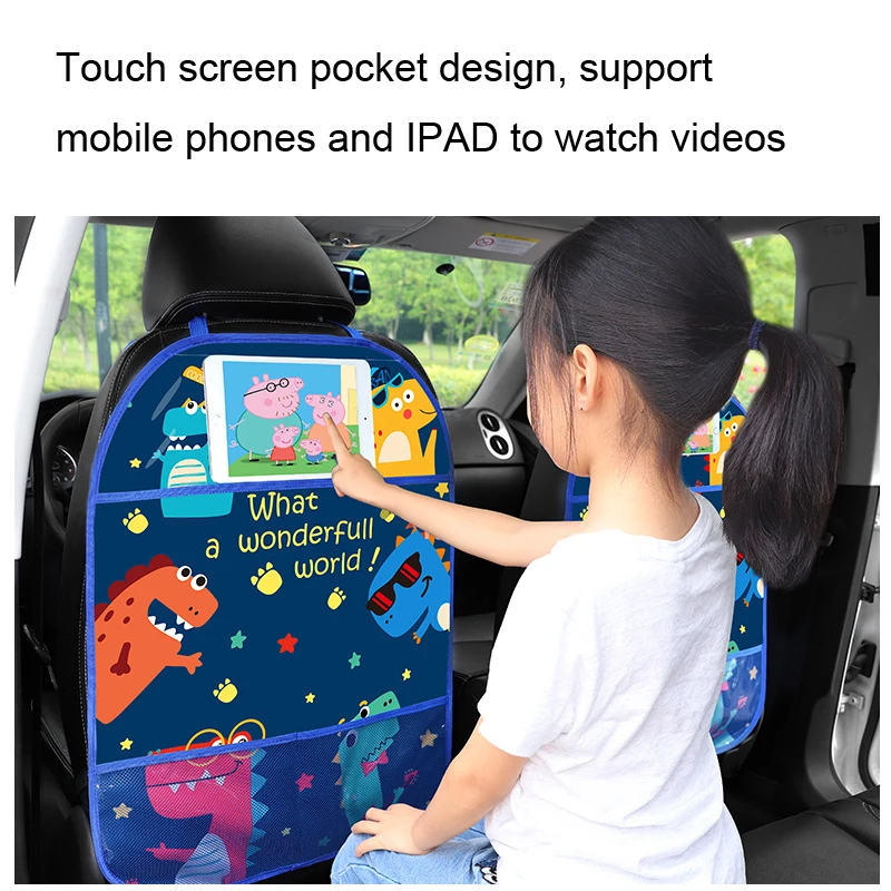 1피스 카시트 등받이 킥 방지 보호 장치(투명 터치 스크린 포켓 포함) 어린이 보호 커버