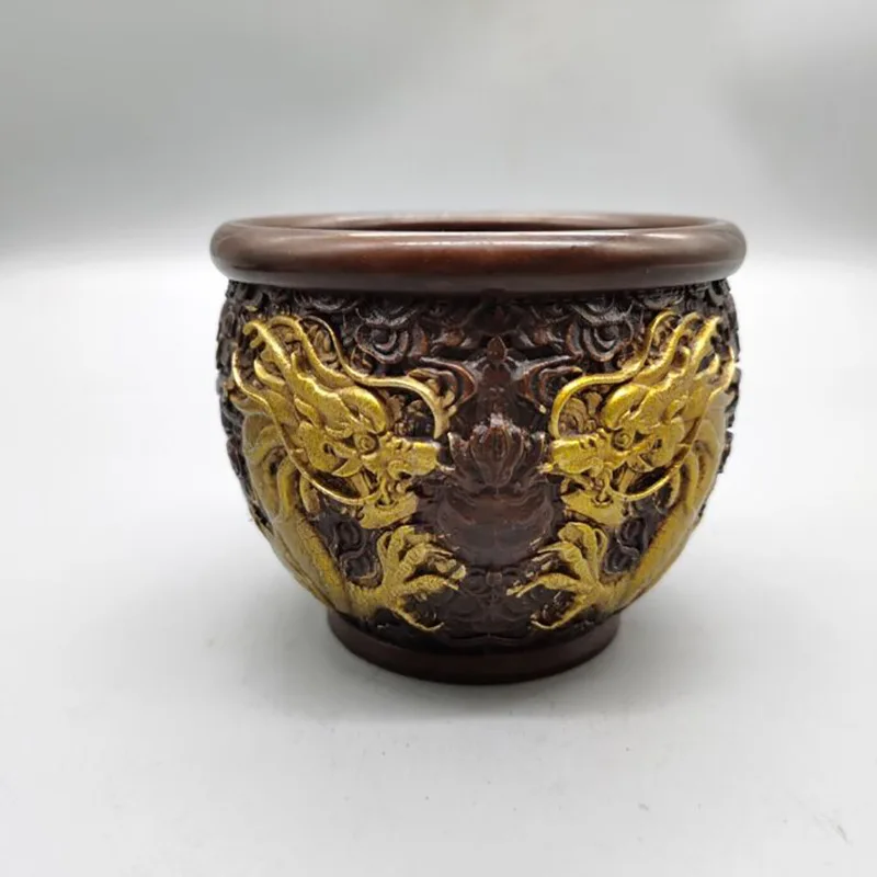 

Guyunzhai Collection Gilding Dragon Jar Home Antique Purple Bronze Cylinder decoration