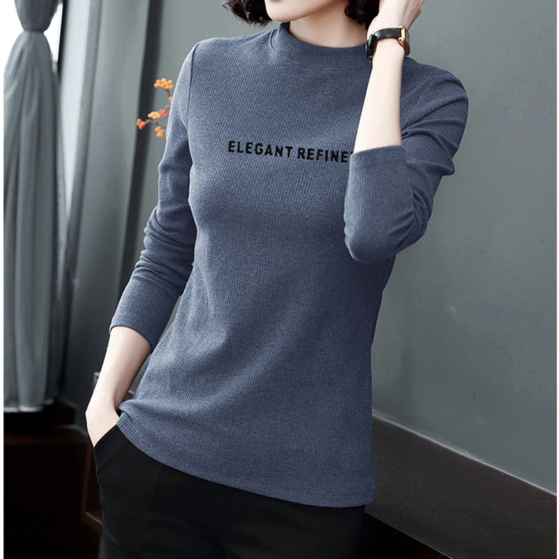 

2022 Half Turtleneck Women T Shirt Character Tshirts Spring New Woman Clothing Long Sleeve Tees Womens Tops Camisetas De mujer