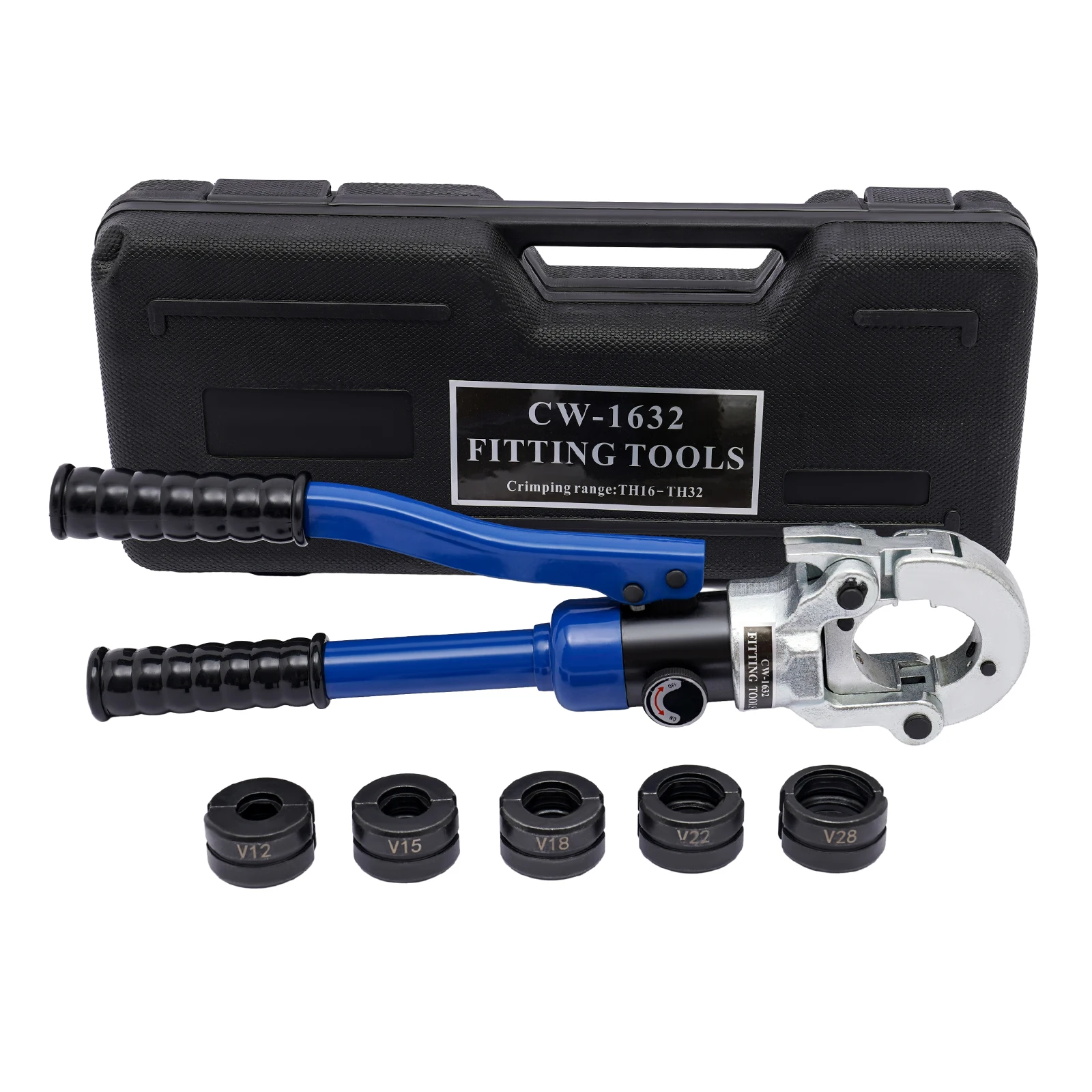 Hydraulischer Crimpwerkzeug-Kit, 80 kN 360 ° Drehbarer Kopf mit 5 Matrizen für 12–28 mm Kupferrohre, ergonomischer Griff für Elektro – Detail 9