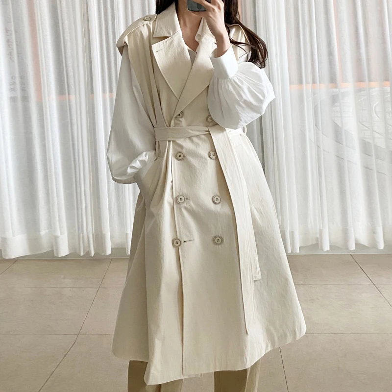 

Женская двубортная свободная офисная длинная куртка без рукавов с отложным воротником