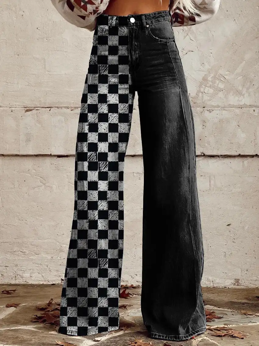 Summer women's thin striped plaid comfortable wide-leg pants casual fashion comfortable striped women's wide-leg pants