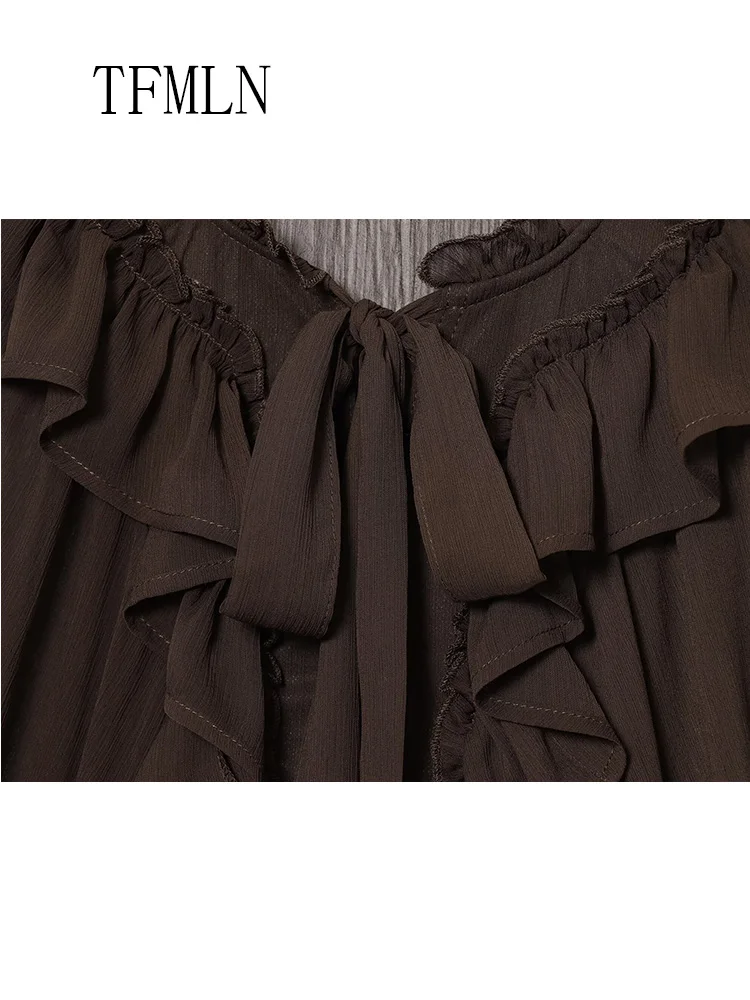 2026 Spring SummerOffice Ladies Loose Layered Blouses Elegant Women Long Sleeve Translucent Tops Single Breasted Ruffles Shirts