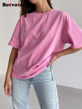 Botvotee 21 Colors Ins Fashion Summer Oversized Basic Soild T Shirts for Women 100% Cotton White Black Pink T-shirt Casual Tops 1