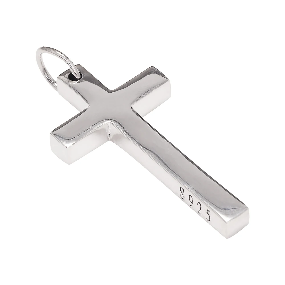 Pendant Necklace Silver Necklace Silver Pendant Silver Necklace Charms Solid 925 Silver Cross Pendant for Men Women Minimalist High Polished Fashion Classic Jesus Christian Prayer Jewelry