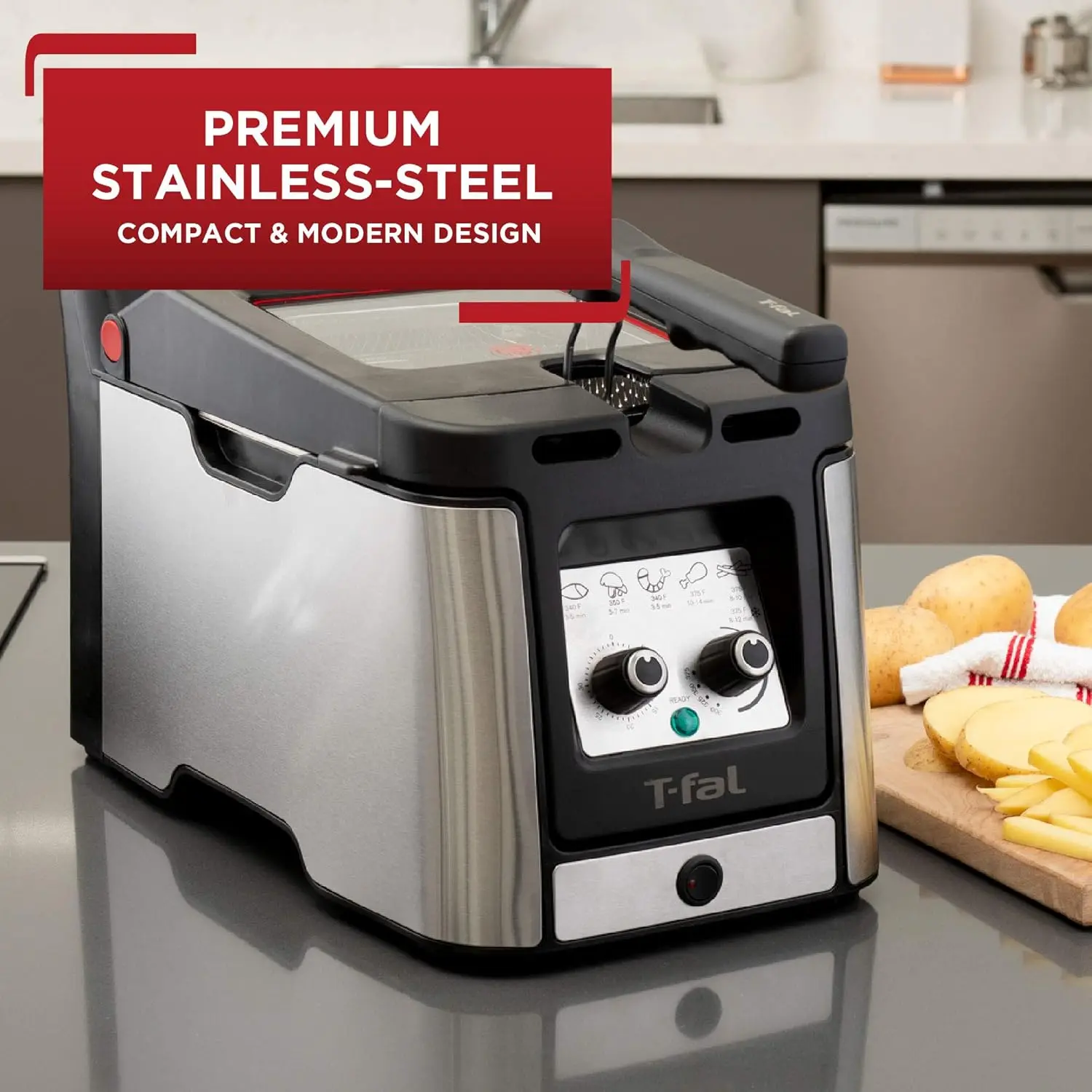 Deep Fryer with Basket, Electrics Stainless Steel 3.5 Liter Oil Capacity, 2.6 Pound Food Capacity 1800 Watts Easy Clean, T 5