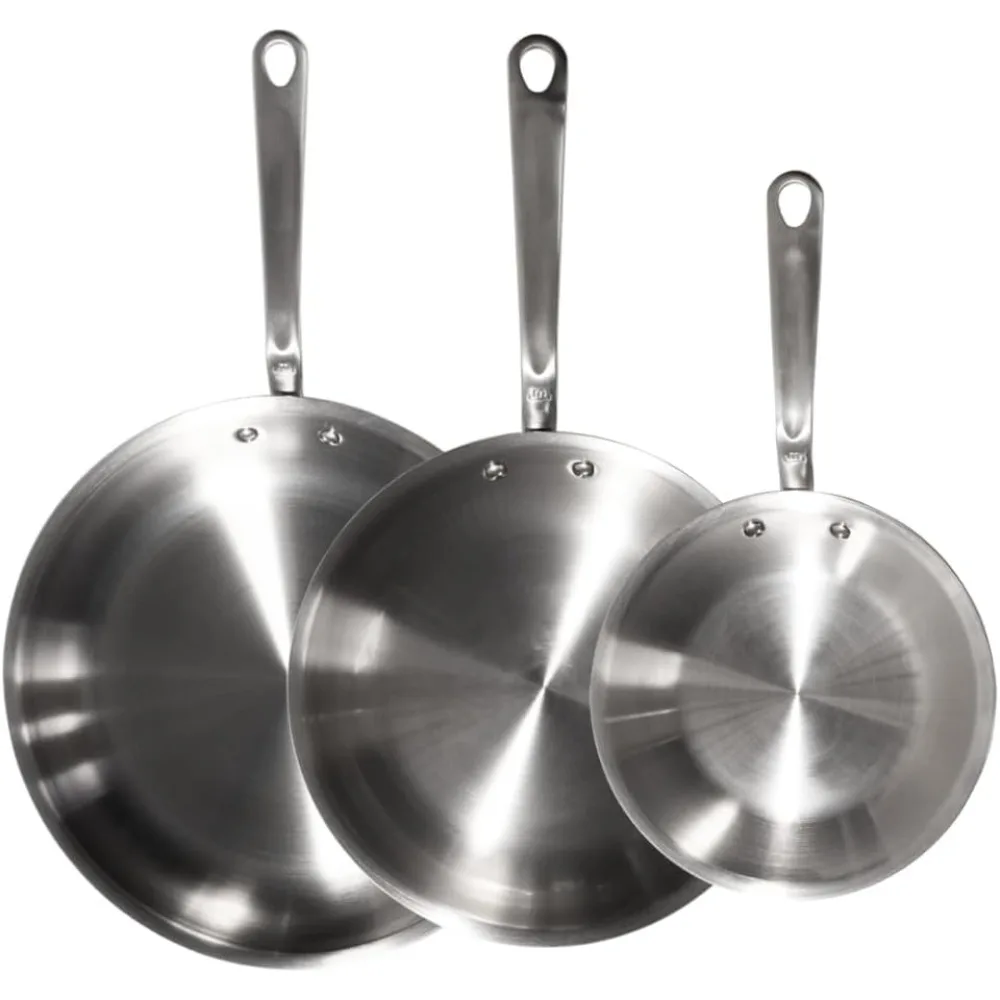 Cookware - 3-Piece (Includes 8",10",12") Stainless Frying Pan Set - 5 Ply Stainless Clad