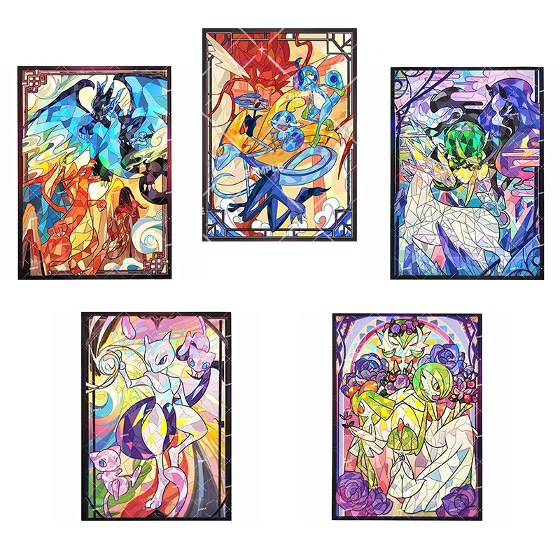 60 Pz/Set 66*91Mm Gioco Anime Ptcg Manicotto Della Carta Chiesa In Vetro Colorato Stile Leggendario Pokemon Charizard Arceus Gardevoir Giocattoli Rega