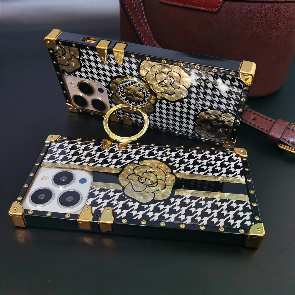 Luxury Square Cover Houndstooth Flower Stripe Plaid Case For Samsung Galaxy  A14 A54 A52 A53 A34 A72 A82 A71 A12 A32 A13 A21S A51 - AliExpress