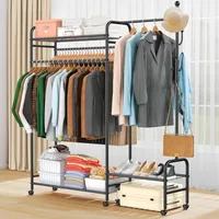 3-In-1 Clothes Racks For Hanging Clothes with Coat Rack,Portable Garment Racks with Lockable Wheels,Multi-Functional Closet Rack 1