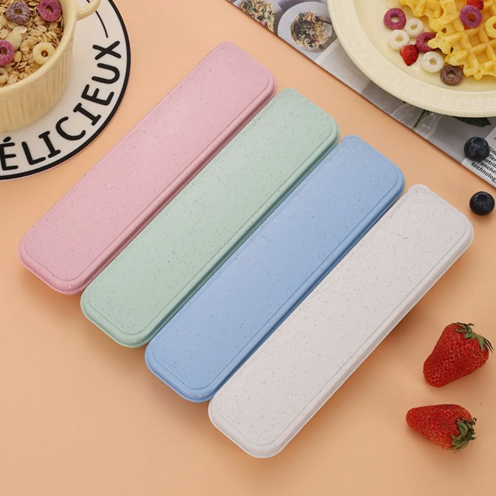 Gift Plastic Cutlery Set Simplicity Portable Spoon With Storage Box Wheat Straw Tableware