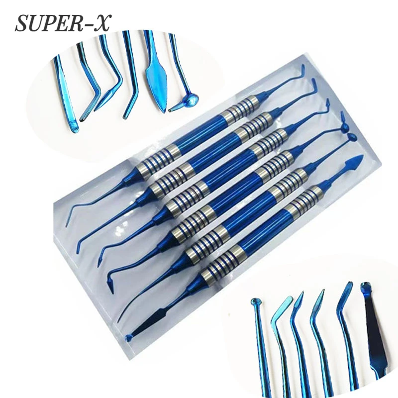 

6Pcs/Set Dental Composite Resin Filling Spatula Instrument Titanium Plated Head Filler Restoration Set