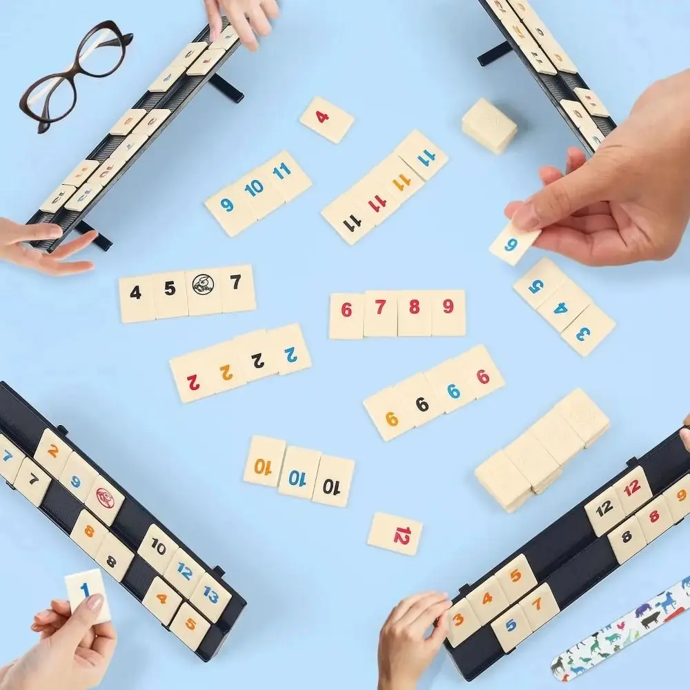 106Pcs Wooden Rummikub Game Portable Case 106 Tiles Rummy Cube Game Travel Set Classic Board Parent-Child Interactive