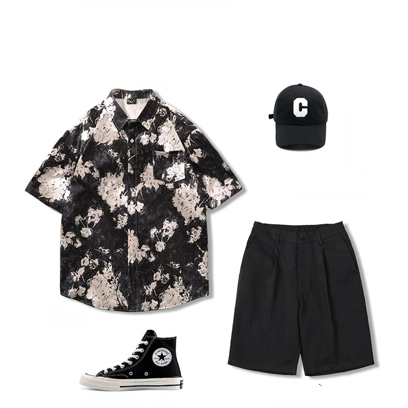 

Мужская Пляжная футболка с коротким рукавом и шорты, с принтом