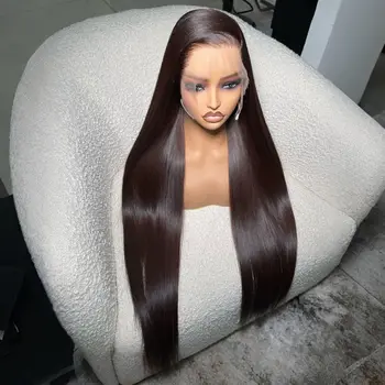 Straight Black Color Soft Synthetic 13X4X1 HD Lace Frontal Wig For Black Women Prepucked Bleach Knots Glueless Wig Daily Party