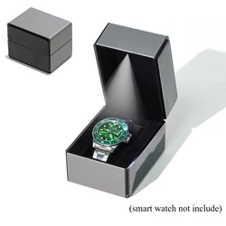 Elegant PU Leather Watch Box with LED Light - Premium Single Watch Case Gift Packaging (Grey)